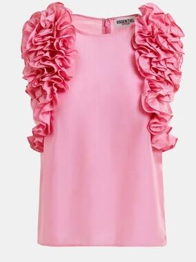 Essentiel Antwerp Pink Ruffle Sleeve Silk Top